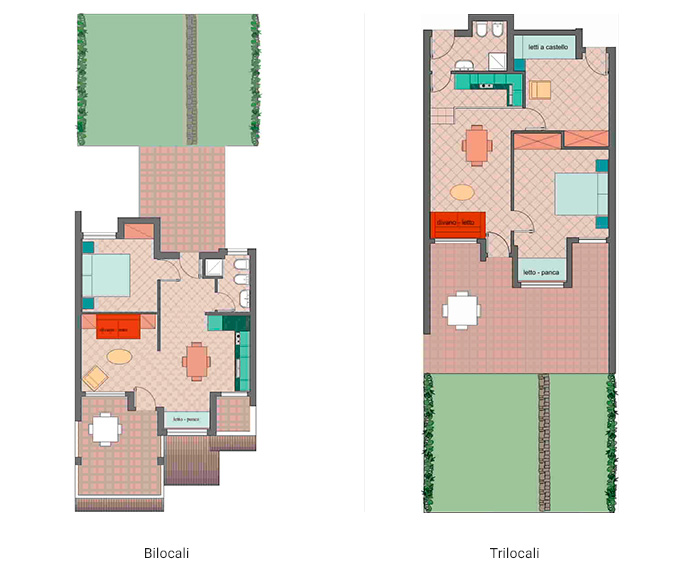 Apartamentos del Residence la Chimera en Villasimius, Sardinia: apartamentos de 2 piezas o de 3 piezas